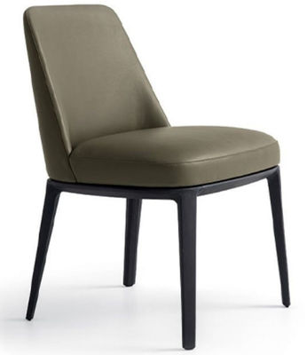 Chaises en cuir crèmes Wearproof de salle à manger avec les jambes noires