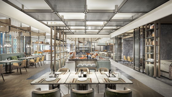 Grand meuble de salle à manger d'hôtel avec une esthétique moderne hauteur de table de 30 pouces