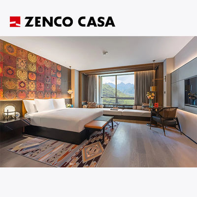 Ensemble de meubles de chambre d'hôtel contemporain incluant le lit et la table de chevet en bois massif