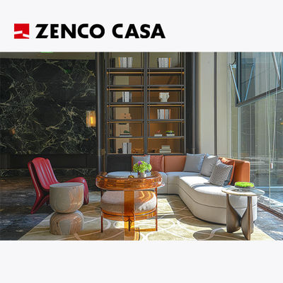 Meubles de hall d'hôtel, y compris canapé en forme de L et chaise simple en forme de verre rouge en acier
