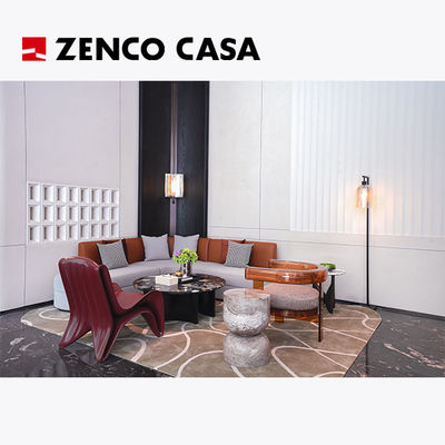 Meubles de hall d'hôtel, y compris canapé en forme de L et chaise simple en forme de verre rouge en acier